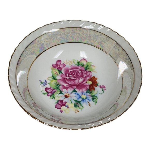 Vintage Ugaco Ceramics Japan Hand Painted Rose Bowl 7.5" Round Gold Gilded - Picture 1 of 9